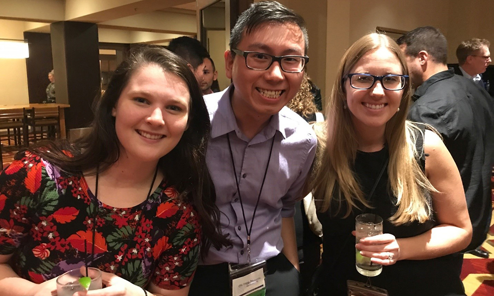Nikole Gregg (left) with A&M doctoral student Chi Au (center) and alumnus Jerusha Henderek (right).