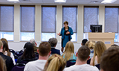 Alice Rivlin talking to a group of Economics students