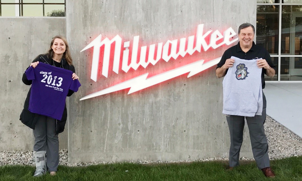 Bill Ritchie and student at Milwaukee Tools - collecting donations for MudOutKit - 2017