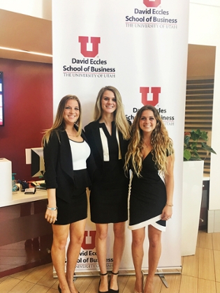 Alexandria Stockman, Courtney Brown, and Christian Peperno at the 2017 Sawtooth Marketing Competition