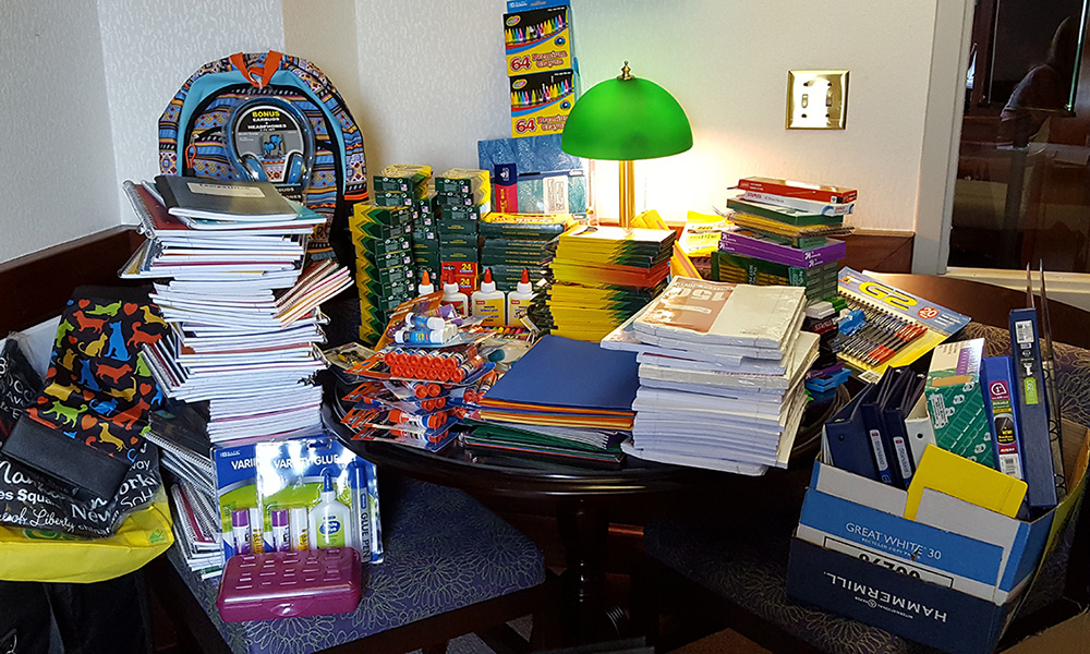 School supplies donated by CoB faculty and staff in 2016