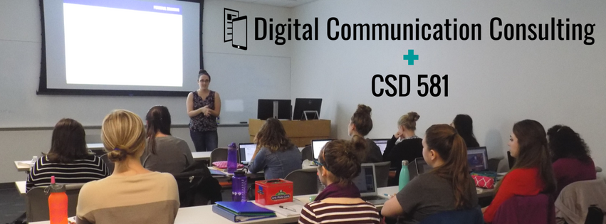 Image of Media Fellow Katie McVicar talking at the front of the CSD 581 class