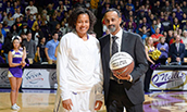Toia Giggetts after scoring her 1000th point with the Dukes - 2015