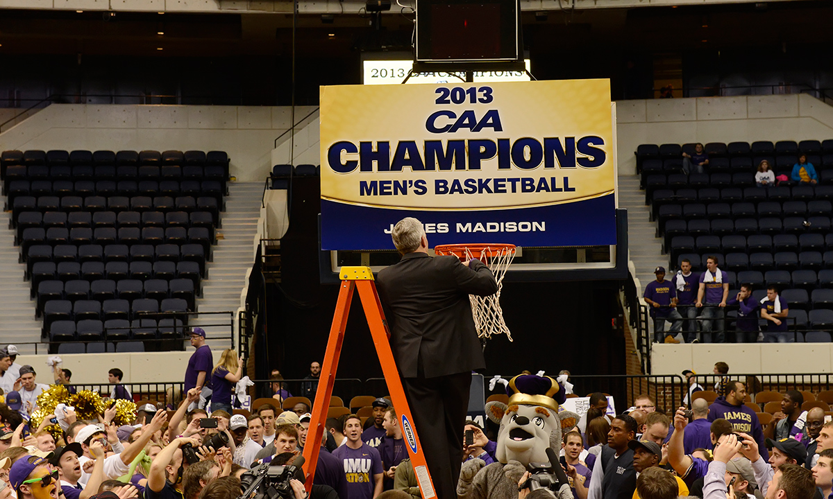 The JMU men's basketball team presented President Alger with an unexpected Inauguration Week honor on Monday...