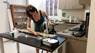 Julie, a JMU student, uses the handheld spectrometer