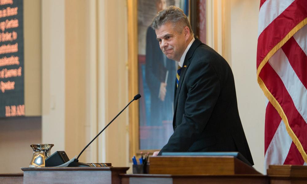 Kirk Cox at Speaker's desk in House of Delegates chambers