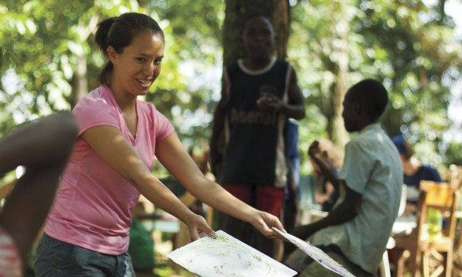 Leah Haling (&amp;#x2019;12), an engineering student and math major, shares books with Kenyan schoolchildren. Leah Haling (&Otilde;12), an engineering student and math major, shares