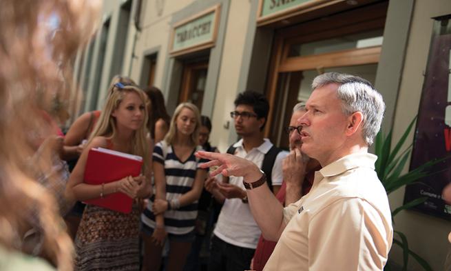 President Alger talks to participants in Study Abroad program in Florence, Italy