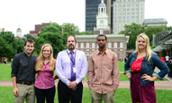 JMU Breeze editors pose with Pulitzer-winning writer Jeff Gammage in Philadelphia