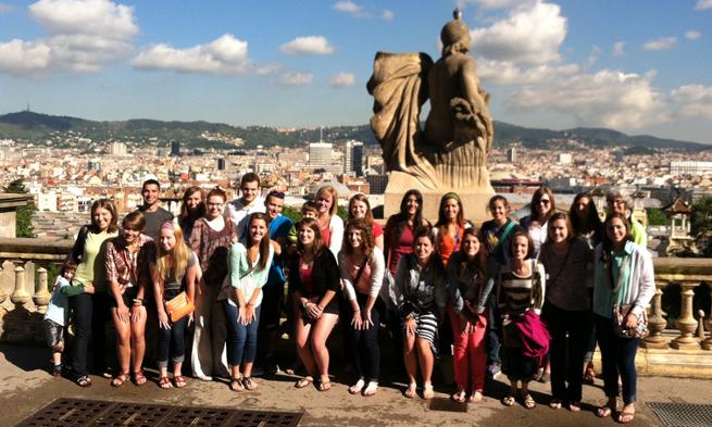 JMU Honors students and faculty visiting Montjuic, Barcelona, Spain