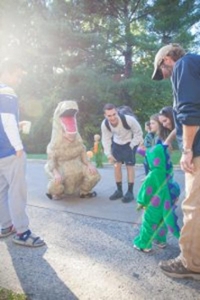 Dinosaurs were a popular costume this Greek Halloween.