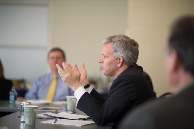 President Alger speaks with College of Education Executive Advisory Council members