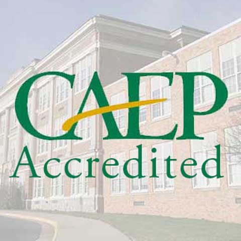 CAEP logo with JMU Memorial Hall in the background