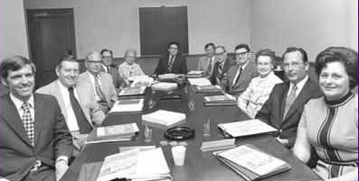 Madison College Board of Visitors and President Ronald E. Carrier (center) in the fall of 1972.