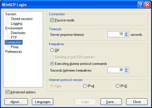 WinSCP Passive FTP