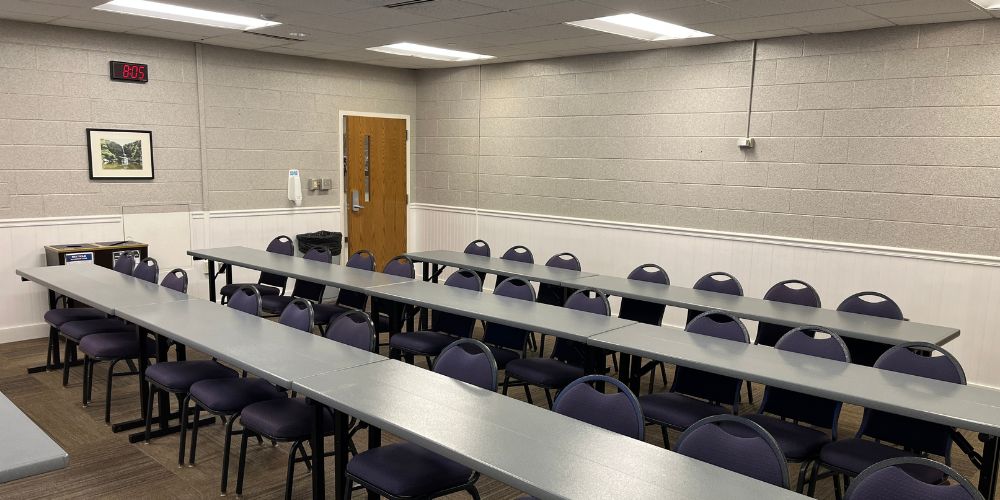 Taylor 206 setup in classroom style seating viewed from left front of room