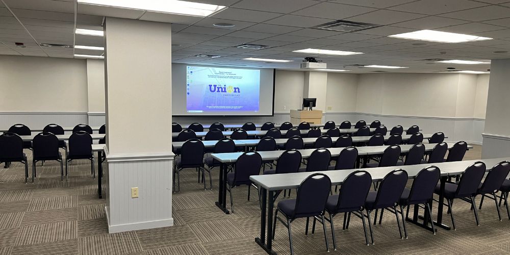 Warren 256 setup in classroom style seating from left rear of room