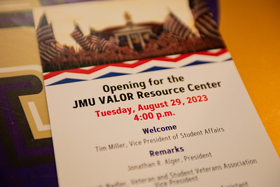 A photo of the invitation for the Opening of JMU VALOR Resource Center.