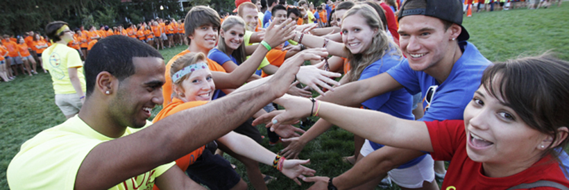 Students at orientation doing an activity
