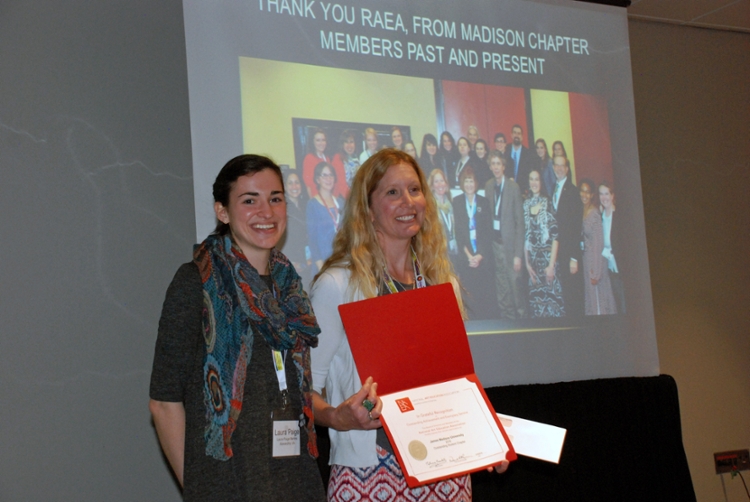 Dr. Tollefson with Laura Page, accepting RAEA 2016 Outstanding Student Chapter of the Year award