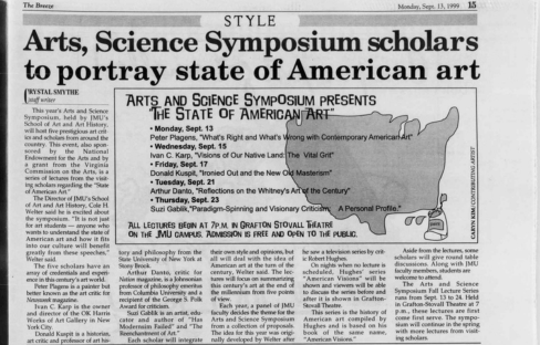 Newspaper article about the 1999 State of American Art Symposium