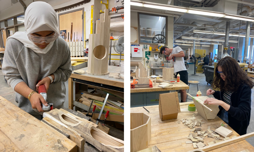 students in woodshop