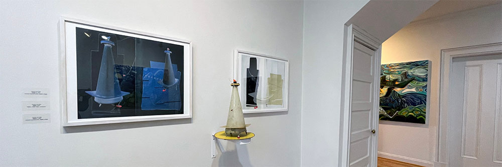 Gallery view of Dymph de Wild's work (left) and Lisa Tubach's painting (right)