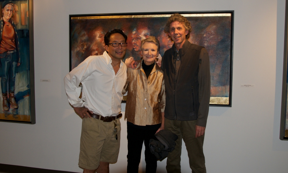 Cam Choy, Celia Anderson, and Gary Freeburg in the gallery