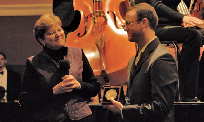 Brian Balmages at the Centennial performance of Portraits in Bluestone.