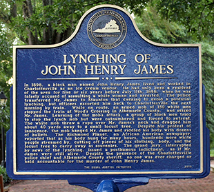 A marker erected in Charlottesville, VA by the Equal Justice Initiative in 2019.