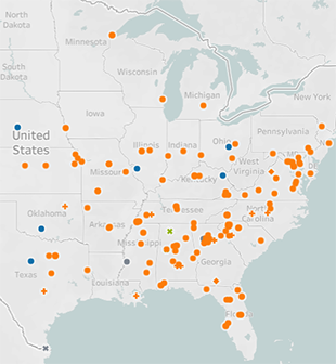 A portion of the student-created interactive map, with various marker locations tagged.