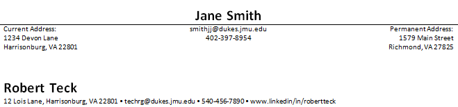 Resume Contact Info