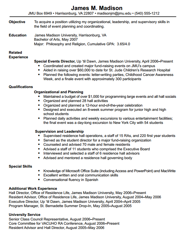 Resume Format Examples from www.jmu.edu