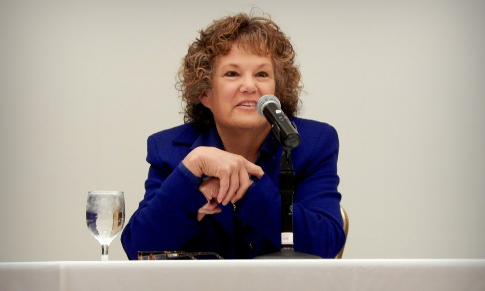 A&M faculty member Deborah Bandalos speaking at a lunchtime panel discussion the effects of stereotype threat on educational measurement.