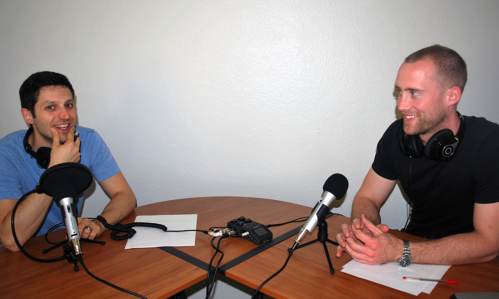 PHOTO: Ryan Van Patten recording podcast