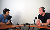 PHOTO: Ryan Van Patten recording podcast