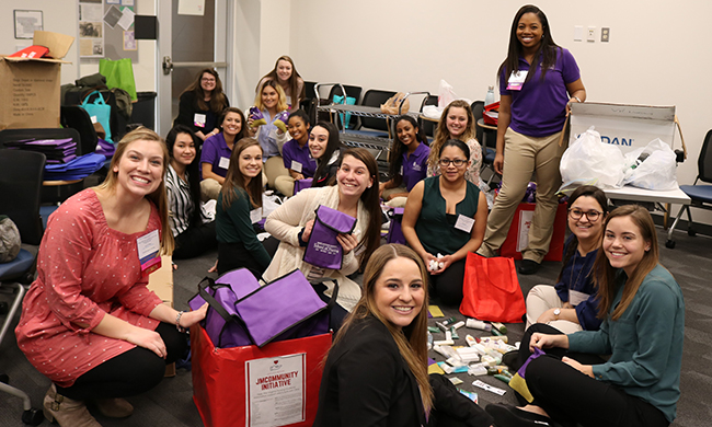 PHOTO: JMU Nursing students assemble hygiene packs