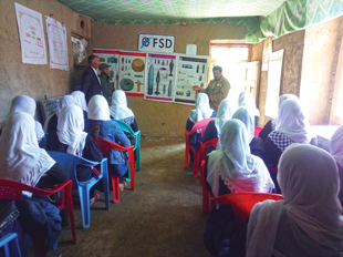 FSD EORE team leader conducts risk education at a girls’ school in Badakhshan, Afghanistan. 