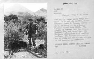 Lance Corporal Lewis Raborn and his dog ‘Nick’ search for mines and booby traps in Vietnam in 1971. The United States had used “War Dogs,” including “Scout Dogs” in a range of roles, but the use of dogs as a means to detect mines and booby traps came relatively late in the conflict and with mixed results.  Image courtesy of the US Department of Defense.