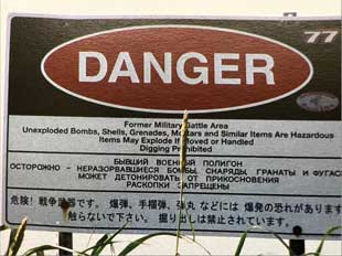 Warning sign at Kiska.  Image courtesy of the author.
