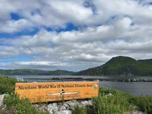 WWII National Historic area, Dutch Harbor, Aleutian Islands, Alaska. During WWII, this isolated mountaintop (US Army Fort Schwatka, Mt. Ballyhoo) fortification was home to 1,000 US servicemen. Their duty was to protect Dutch Harbor from Japanese seaborne attacks. Image courtesy of the author.