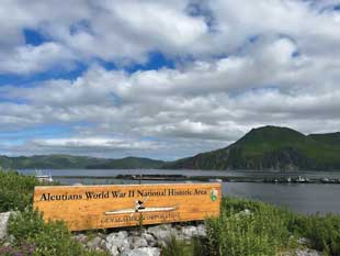 WWII National Historic area, Dutch Harbor, Aleutian Islands, Alaska. During WWII, this isolated mountaintop (US Army Fort Schwatka, Mt. Ballyhoo) fortification was home to 1,000 US servicemen. Their duty was to protect Dutch Harbor from Japanese seaborne attacks.  Image courtesy of the author.