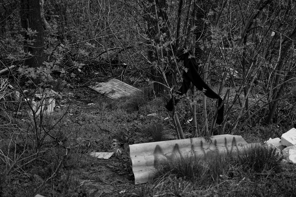 Abandoned Russian positions  and minefields in Hostomel.