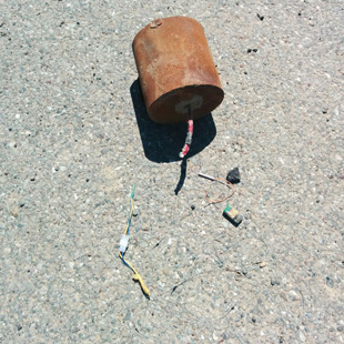 An IED located on the highway leading into West Mosul, Iraq. 