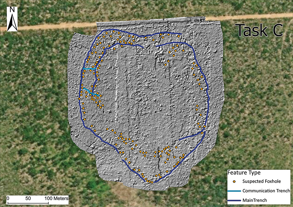 he trenches are suspected foxholes detected in Lidar mapped with unique symbols
