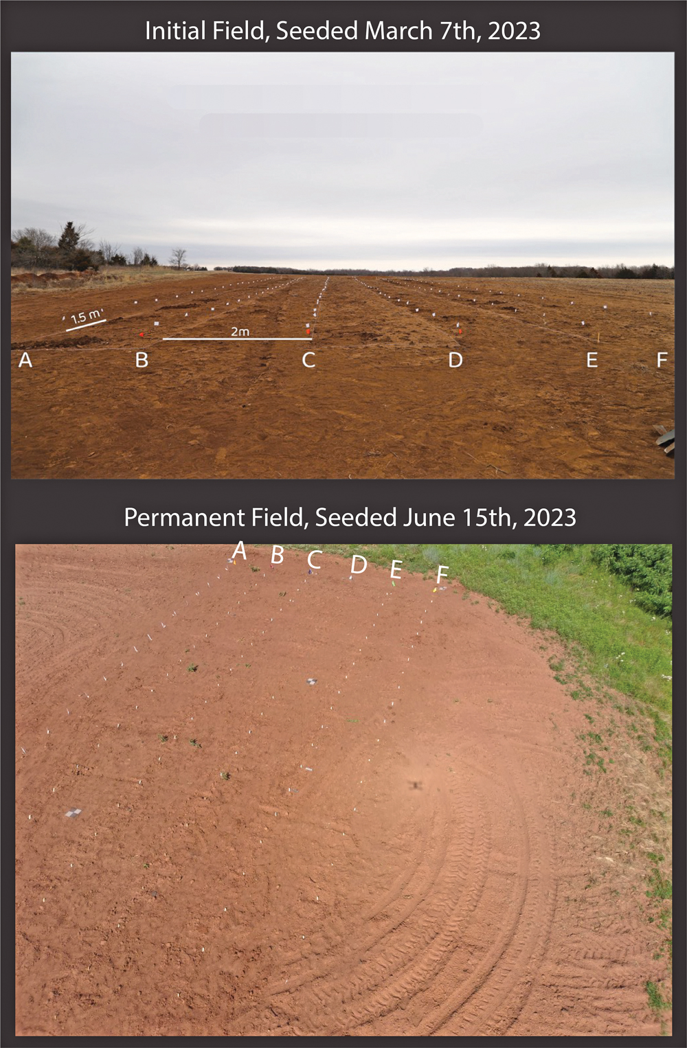 Birdseye views of segregated lanes in dirt minefields.