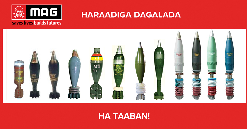 Multiple items of ordnance arranged upright and side-by-side within a red frame.