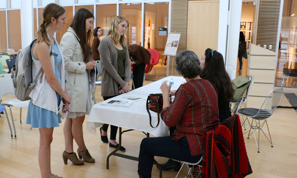 Group of students speaking with faculty at the Arts Entrepreneurship Series 2016