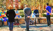 Students share business ideas on Hartman Hall patio