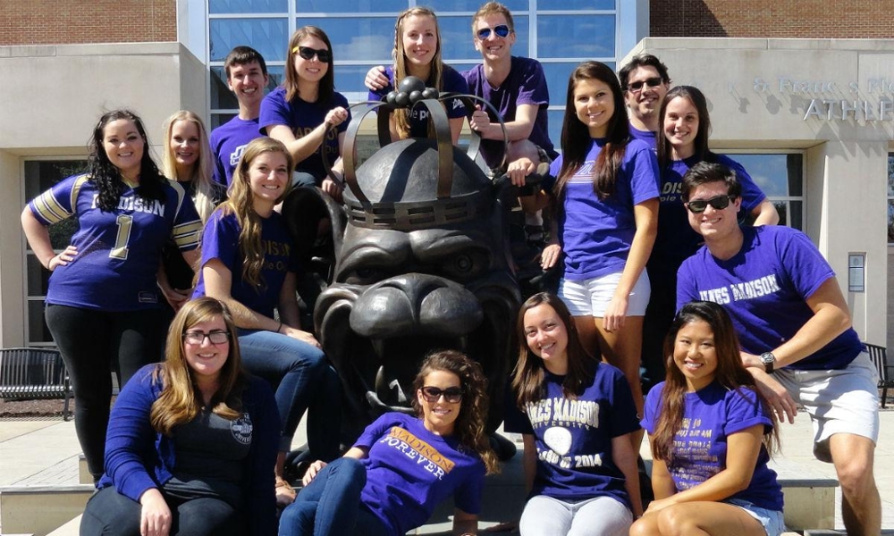 Google Online Marketing Challenge 2014 Winners posing around Duke Dog statue